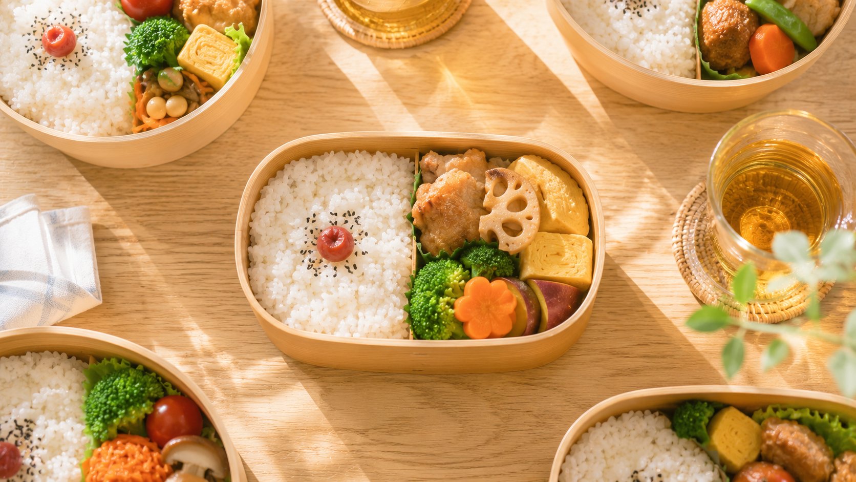明るい光の中で食べる裁判員の素朴なお弁当